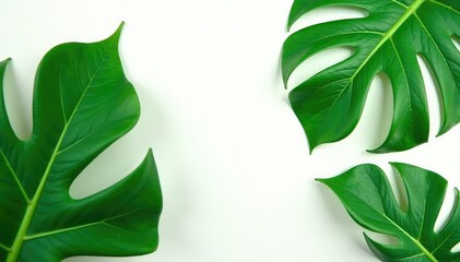 Large green tropical leaf on white background, green leaf tropical, foliage, verdant
