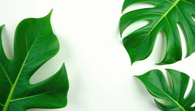 Large green tropical leaf on white background, green leaf tropical, foliage, verdant