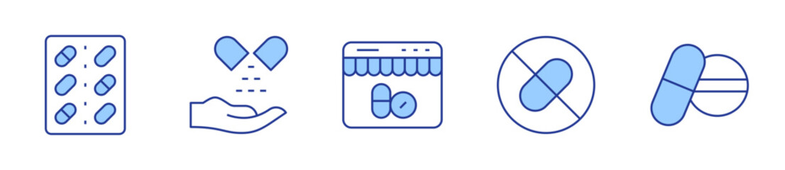 online pharmacy, pills, no drugs, alternative medicine, medicine. Medicine Icon vector illustration. Line Duotone style. Editable stroke