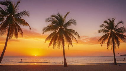 Sunset at the Beach with Palm Trees