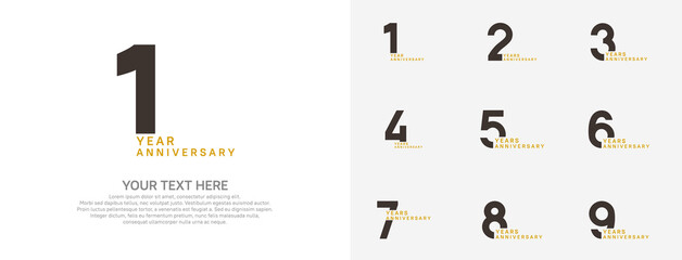 Anniversary logo set vector design, brown color for celebration event