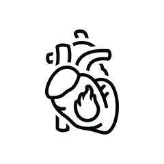 Black line icon for heart burn