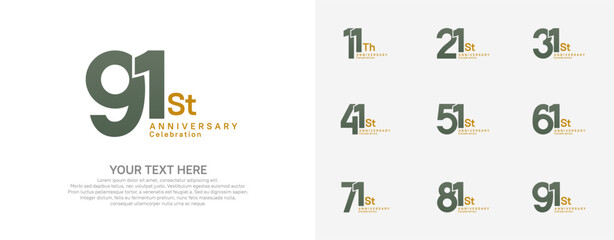 Anniversary logo set vector design, green and brown color for celebration event