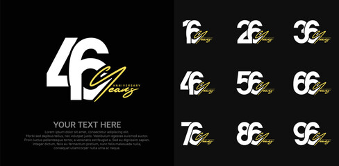 Anniversary logo set vector design, white and yellow color for celebration event