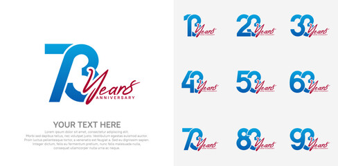 Anniversary logo set vector design, blue and red color for celebration event