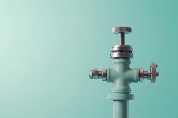 Industrial water valve structure against a pastel background showcasing plumbing design and infrastructure in a contemporary setting