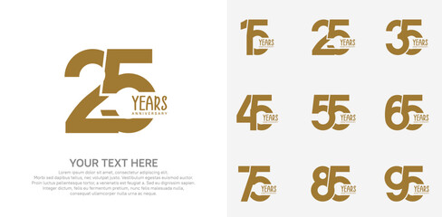 Anniversary logo set vector design, brown color for celebration event