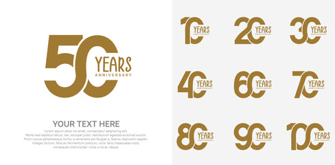 Anniversary logo set vector design, brown color for celebration event