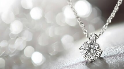 Close up of a diamond pendant with a chain