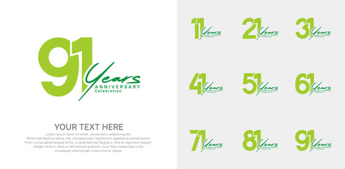 Anniversary logo set vector design, green color for celebration event