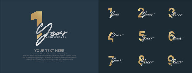 Anniversary logo set vector design, silver and golden color for celebration event