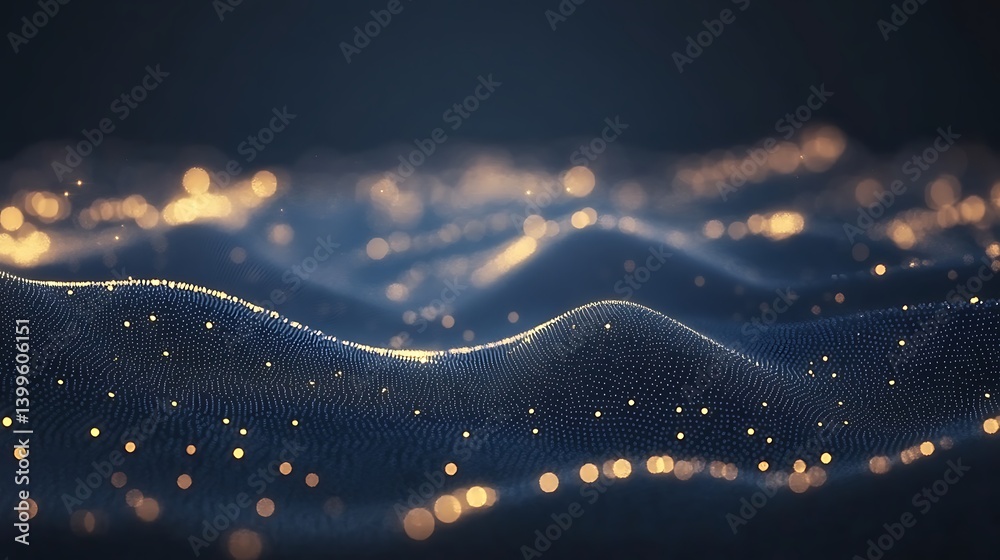 Poster abstract digital landscape of glowing particles. a mesmerizing display of data points, forming undul