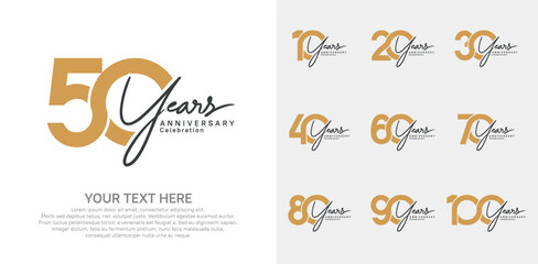 Anniversary logo set vector design, brown and black color for celebration event