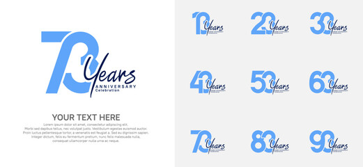 Anniversary logo set vector design, blue color for celebration event