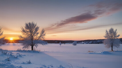 Winter Sunset Over Snowy Landscape