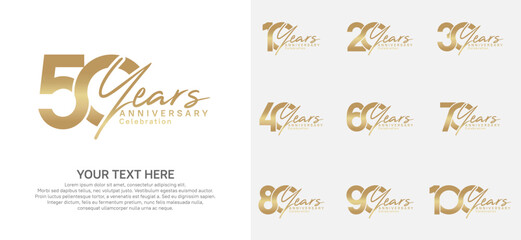 Anniversary logo set vector design, golden color for celebration event