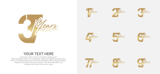 Fototapeta premium Anniversary logo set vector design, golden color for celebration event