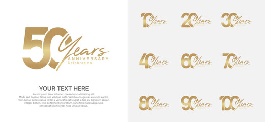 Anniversary logo set vector design, golden color for celebration event