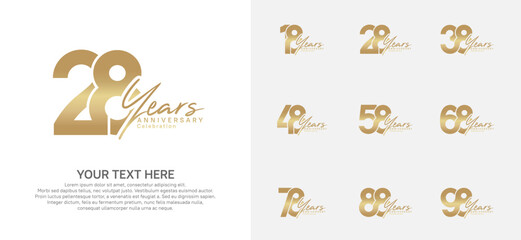 Anniversary logo set vector design, golden color for celebration event