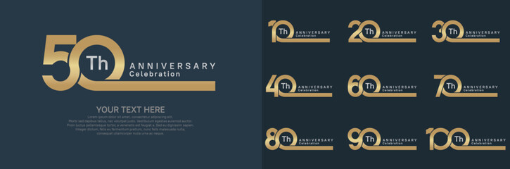 Anniversary logo set vector design, gold and silver color for celebration event
