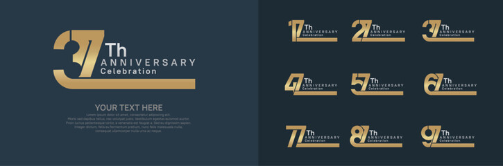 Anniversary logo set vector design, gold and silver color for celebration event