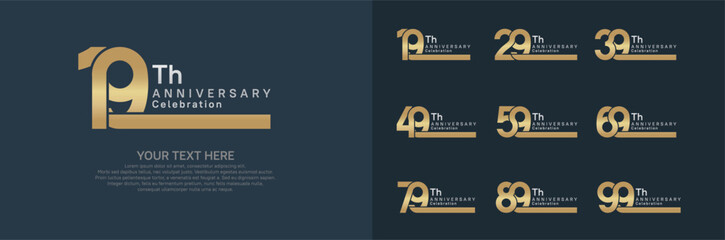 Anniversary logo set vector design, gold and silver color for celebration event