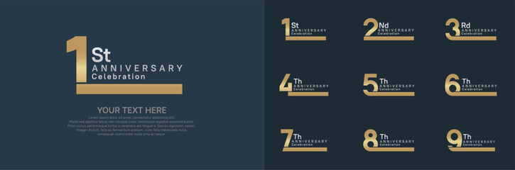 Anniversary logo set vector design, gold and silver color for celebration event