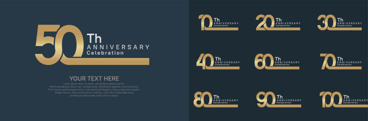 Anniversary logo set vector design, gold and silver color for celebration event