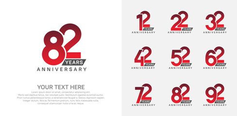 Anniversary logo set vector design, red color for celebration event