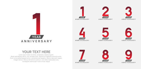 Anniversary logo set vector design, red color for celebration event