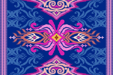 Ikat seamless pattern, geometric design, motif ethnic handmade, Ikat ethnic tribal, boho colors seamless wallpaper. Ethnic Ikat abstract background art, doodle pattern, printing products