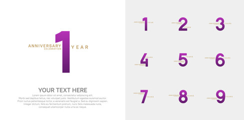 Anniversary logo set vector design, purple color for celebration event
