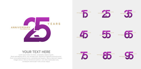 Anniversary logo set vector design, purple color for celebration event