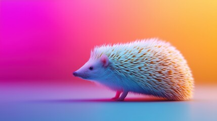Hedgehog with scarf and glasses on colorful background