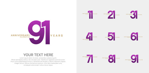 Anniversary logo set vector design, purple color for celebration event