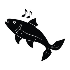Fototapeta premium A fish turning into musical notes silhouette on white background