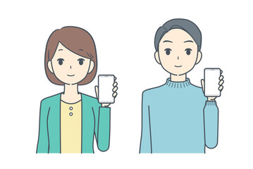 スマートフォンを見せる女性と男性
