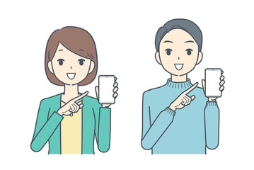 スマートフォンを指して見せる女性と男性