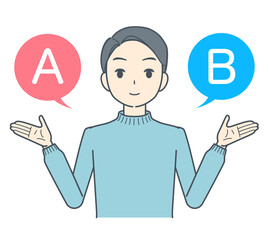 AとBの選択肢を選ぶ男性
