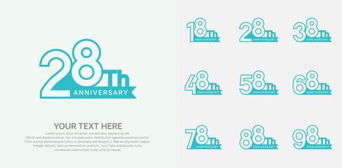 Anniversary logo set vector design, blue color for celebration event