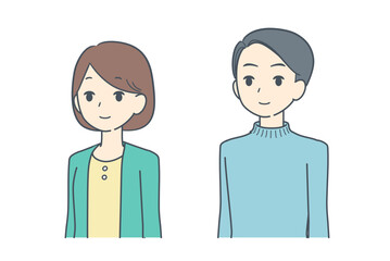 カジュアルな服装の男性と女性 斜め