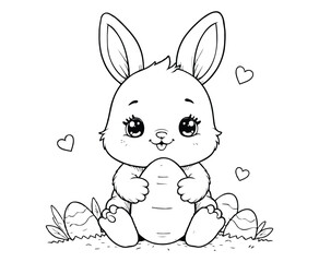 Kawaii Bunny Easter Egg with Clouds and Hearts coloring page