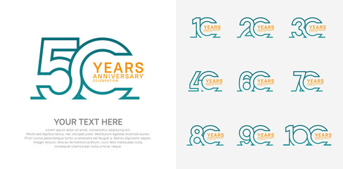 Anniversary logo set vector design, blue and orange color for celebration event