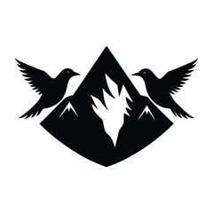 Obraz premium A silhouette of two mountains forming a bird on white background.