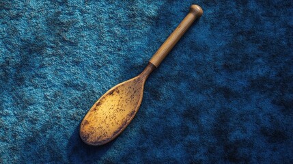 Wooden Spoon on Textured Blue Surface