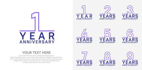 Anniversary logo set vector design, blue and purple color for celebration event