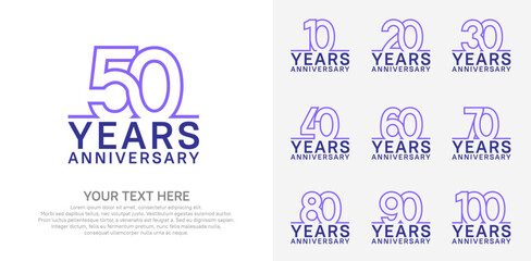 Anniversary logo set vector design, blue and purple color for celebration event