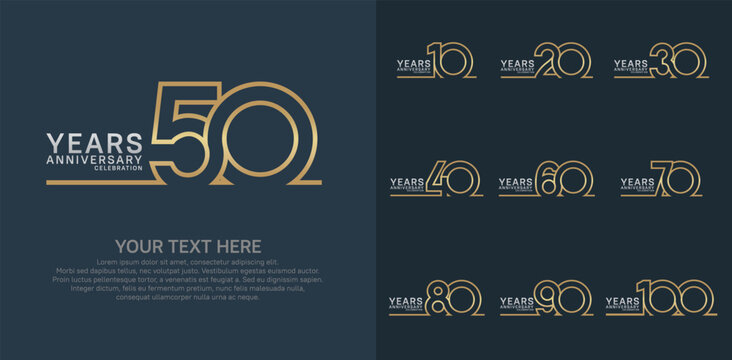 Anniversary logo set vector design, gold and silver color for celebration event