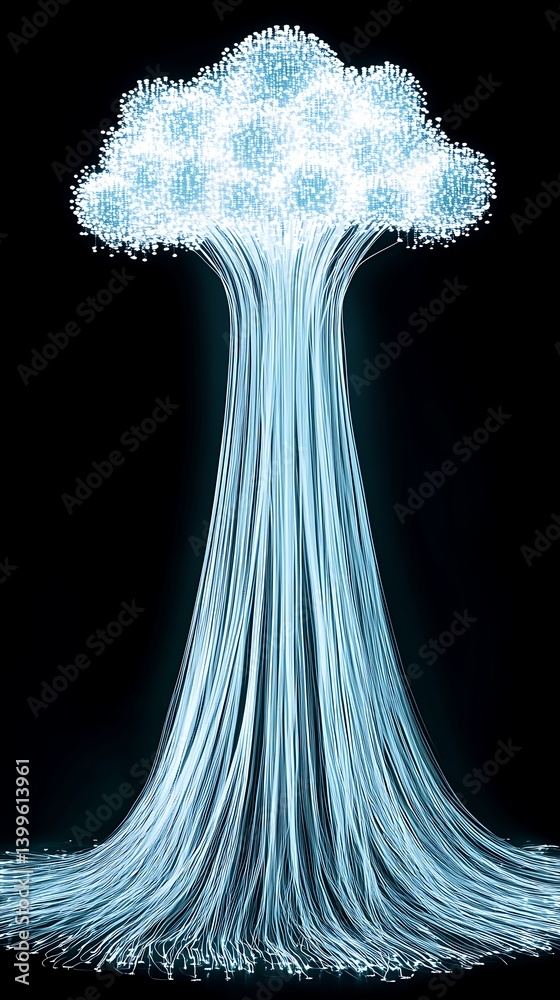 Poster abstract representation of a network or cloud computing system. a light-blue cloud shape at the top 