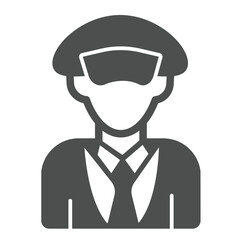 Captain man with hat solid icon, marine port concept. Vector graphics. Sea ship commander sign on white background, glyph style icon for mobile or web design.